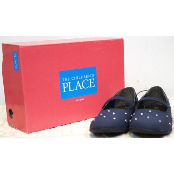 New in Box The Children's Place Navy Luna Stone Ballet Girls Shoes Flats Gems - Picture 1 of 16